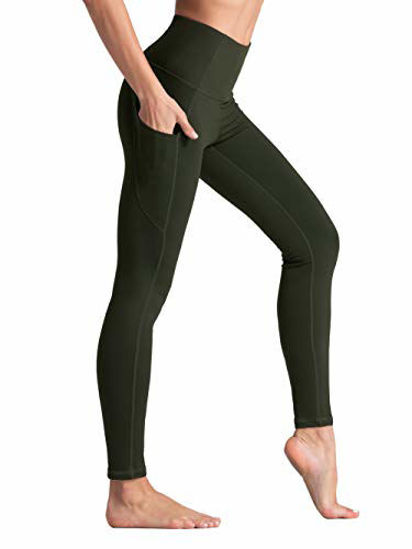 Picture of THE GYM PEOPLE Thick High Waist Yoga Pants with Pockets, Tummy Control Workout Running Yoga Leggings for Women (X-Large, Dark Olive)