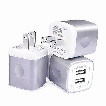 Picture of USB Charging Box, Charger Adapter, Ailkin 3-Pack 2.1Amp Dual Port Fast Charge Plug Cube Base Replacement for iPhone X/8/7/6S/6S Plus/6, Samsung Galaxy S7/S6/S5 Edge, LG, HTC, Huawei, Moto, Kindle