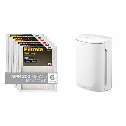 Picture of Filtrete 18x24x1, Air Filter, MPR 300, Clean Living Basic Dust, 6-Pack & Filtrete Small/Medium Air Purifier