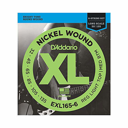 Picture of D'Addario EXL165-6 6-String Nickel Wound Bass Guitar Strings, Custom Light, 32-135, Long Scale