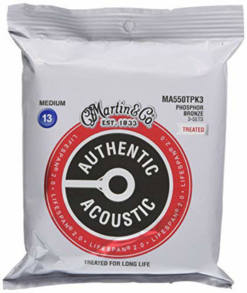 Picture of Martin Guitar Authentic Acoustic Lifespan 2.0 MA550T, 92/8 Phosphor Bronze, Treated Medium-Gauge Strings, 3-Pack