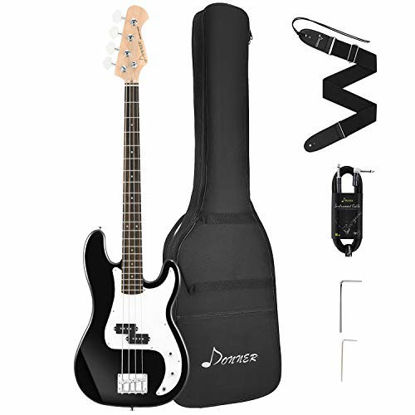 Picture of Donner DPB-510B Full Size 4 Strings Electric Bass Guitar Beginner Kit Black with Bag, Guitar Strap, and Guitar Cable for Starter