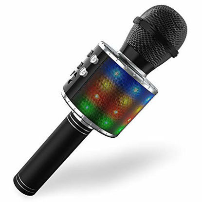 Picture of Wireless Bluetooth Karaoke Microphone,Portable Handheld Karaoke Mic Speaker Player with LED Lights, Adjustable Remix and Recording for Kids Adults Birthday Party KTV Christmas (Black)