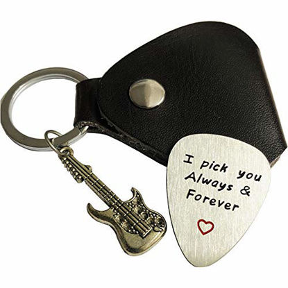 Picture of Chasing DreamsMRL Guitar picks with Cowhide Leather Case guitar pick holder stainless steel Gifts for Husband Boyfriend Birthday Valentine's Day Father's Day Christmas (I Pick You Always & Forever)