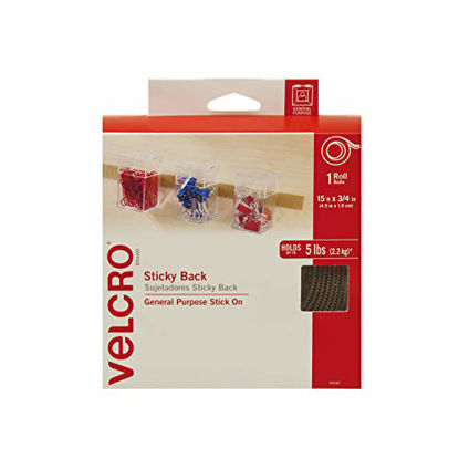 Picture of VELCRO Brand - Sticky Back Hook and Loop Fasteners - Peel and Stick Permanent Adhesive Tape Keeps Classrooms, Home, and Offices Organized - Cut-to-Length Roll | 15ft x 3/4in Tape | Beige