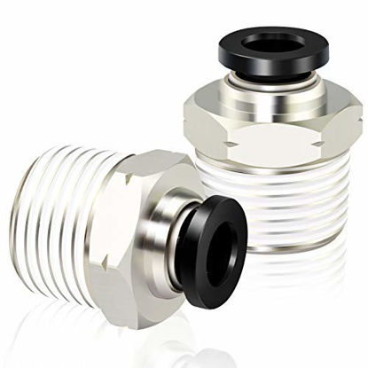 Picture of Tailonz Pneumatic Male Straight 1/4 Inch Tube OD x 1/2 Inch NPT Thread Push to Connect Fittings PC-1/4-N4 (Pack of 10)