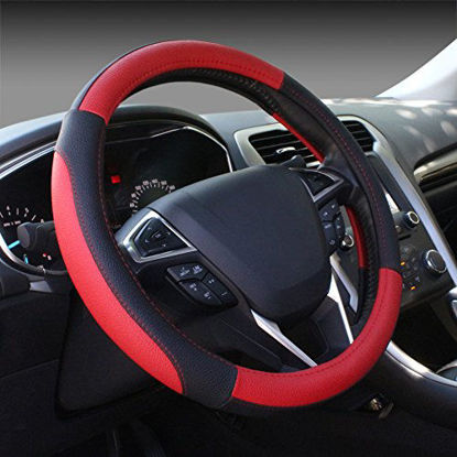 Picture of SEG Direct Black and Red Microfiber Leather Auto Car Steering Wheel Cover Universal 15 inch