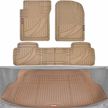 Picture of Motor Trend PRO793 Premium FlexTough Full Combo Advanced Performance Front & Rear Protection Cargo Mat Liner - w/Traction Grips & Complete Universal Design, Beige