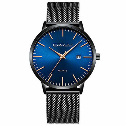 Picture of CRRJU Men's Watches Ultra Thin Fashion Elegent Men Wristwatches,7MM Stainsteel Steel Mesh Band Waterproof Watch