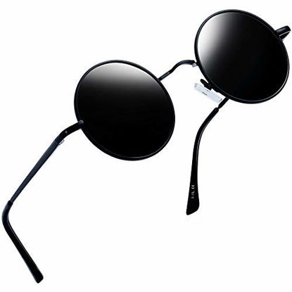 Picture of Joopin Polarized Lennon Round Sunglasses Women Men Circle Hippie Sun Glasses (Black)