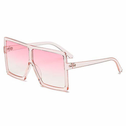 Picture of GRFISIA Square Oversized Sunglasses for Women Men Flat Top Fashion Shades (Clear Pink Frame- Pink Lens, 2.56)