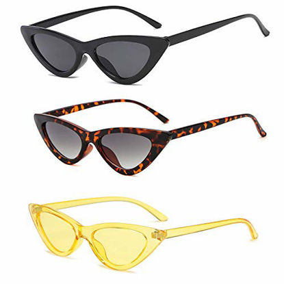 Picture of YOSHYA Retro Vintage Narrow Cat Eye Sunglasses for Women Clout Goggles Plastic Frame (Black + Leoaprd + Yellow)