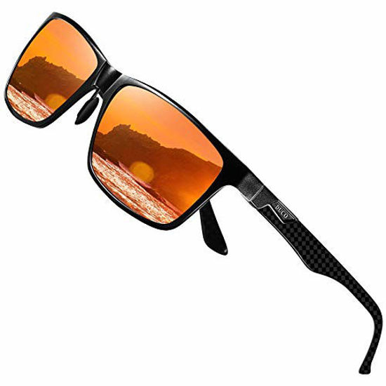 DUCO Men's Luxury Carbon Fiber Temple Polarized Sunglasses for Men Sports  UV400 DC8206 (Black Frame Revo Red Lens)
