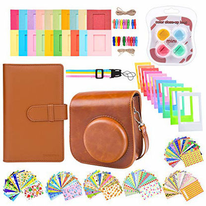 Picture of SUNMNS Accessories Bundle Kit Set Compatible with Fujifilm Instax Mini 11 Instant Camera, Accessory Include Case, Album, Film Stickers, Desk Frames, Paper Frame, Filters, Strap (Brown)