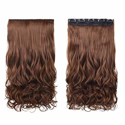 Picture of REECHO 14" 1-Pack 3/4 Full Head Curly Wavy Clips in on Synthetic Hair Extensions Hairpieces for Women 5 Clips 3.6 Oz per Piece - Medium Warm Brown