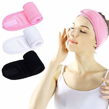 Picture of Facial Spa Headband - 3 Pcs Makeup Shower Bath Wrap Sport Headband Terry Cloth Adjustable Stretch Towel with Magic Tape