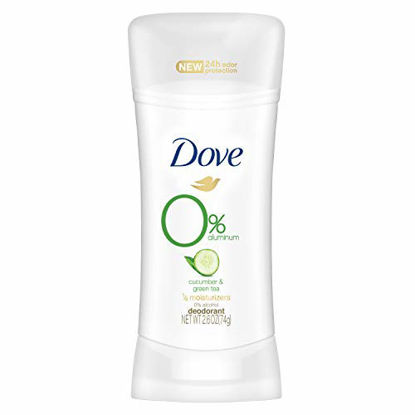Picture of Dove 0% Aluminum Deodorant for Women ¼ Moisturizers Cucumber & Green Tea Aluminum Free with 24-hour Odor Protection 2.6 oz 3 Count