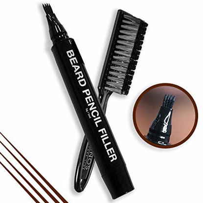 Picture of Pacinos Beard Pencil Filler - Water Proof, Long Lasting Coverage & Natural Finish - Beard, Moustache & Eyebrows - Micro-Fork Tip for Seamless Application - Bristle Brush Included (Dark Brown)