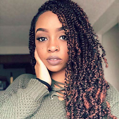 Picture of 12 inch Spring Twist Crochet Braids Bomb Twist Crochet Hair Beyond Beauty Ombre Colors Synthetic Fluffy Hair Extension 3 Packs (12 Inch, T1B-350)