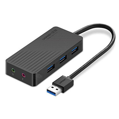 Picture of UGREEN USB 3.0 Hub 3 Ports USB Sound Card 2 in 1 External Stereo Audio Adapter 3.5mm with Headphone and Microphone 5Gbps High Speed for Mac OS, Windows, Linux iMac, MacBook, Mac Mini, PCs, Tablets
