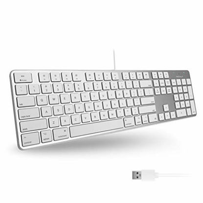 Picture of Macally Ultra-Slim USB Wired Keyboard with Number Keypad for Apple Mac Pro, MacBook Pro/Air, iMac, Mac Mini, Laptop Computers, Windows Desktop PC Laptops, Silver (SLIMKEYPROA)