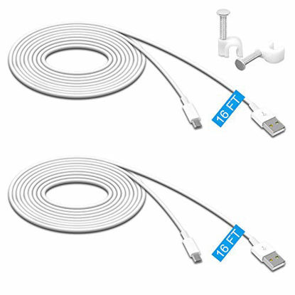 Picture of 2 Pack 16.4FT Power Extension Cable for Wyze Cam Pan/WyzeCam/Kasa Cam/YI Dome Home Camera/Furbo Dog/Nest Cam/Oculus Go,USB to Micro USB Durable Charging and Data Sync Cord
