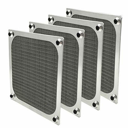 Picture of 120mm Computer Fan Filter Grills with Screws, Ultra Fine Aluminum Mesh, Silver Color - 4 Pack