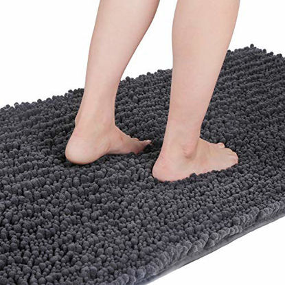 Picture of Yimobra Original Luxury Shaggy Bath Mat, 44.1 X 24 Inches, Super Absorbent Water, Non-Slip, Machine-Washable, Soft and Cozy, Thick Modern for Bathroom Bedroom, Dark Gray