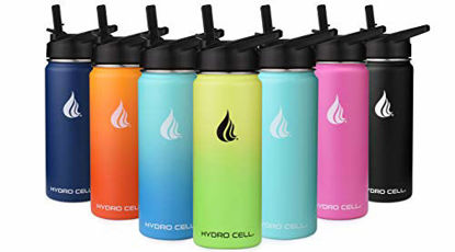 Picture of HYDRO CELL Stainless Steel Water Bottle with Straw & Wide Mouth Lids (18oz) - Keeps Liquids Perfectly Hot or Cold with Double Wall Vacuum Insulated Sweat Proof Sport Design (White 18oz)