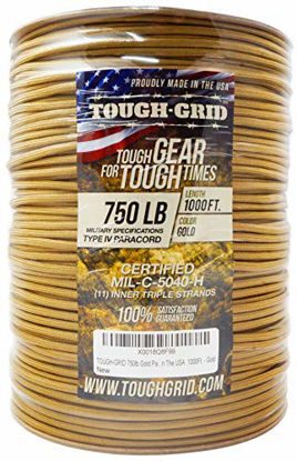 Picture of TOUGH-GRID 750lb Gold Paracord/Parachute Cord - Genuine Mil Spec Type IV 750lb Paracord Used by The US Military (MIl-C-5040-H) - 100% Nylon - 200Ft. - Gold