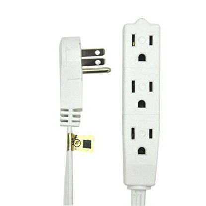 Picture of BindMaster 20 Feet Extension Cord / Wire, 3 Prong Grounded, 3 outlets, Angled Flat Plug , White