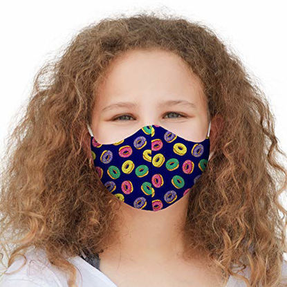Picture of Youth Washable Face Mask with Adjustable Earloops & Nose Wire - 3 Layers, 100% Cotton Inner Layer - Ages: 7-14 - Cloth Reusable Face Protection with Filter Pocket (Donut)