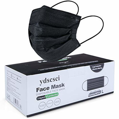 Picture of ydscsci Face Mask, Disposable 3 Ply Face Masks Protective Breathable Facial Mask for Adult Men Women Indoor Outdoor Daily Use 50 Pcs Black