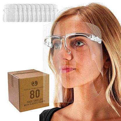 Picture of TCP Global Salon World Safety Face Shields with All Clear Glasses Frames (Case of 80) - Ultra Clear Protective Full Face Shields to Protect Eyes, Nose, Mouth - Anti-Fog PET Plastic, Goggles