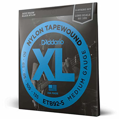 Picture of D'Addario ETB92-5 5-String Tapewound Bass Guitar Strings, Medium, 50-135, Long Scale