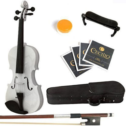 Picture of Mendini 4/4 MV-White Solid Wood Violin with Hard Case, Shoulder Rest, Bow, Rosin and Extra Strings (Full Size)