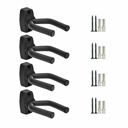 Picture of Guitar Wall Mount Hanger 4 Pack Black Guitar Hanger Wall Hook Holder Stand Display with Screws - Easy To Install - Fits All Size Guitars, Bass, Mandolin, Banjo, Ukulele