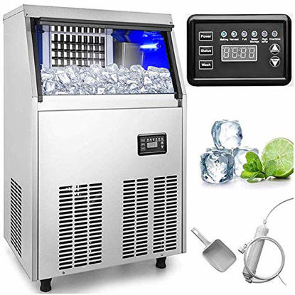 Picture of VEVOR Commercial Ice Maker Machine 100LBs/24H with 33lbs Storage Capacity 36 Ice Cubes Per Plate Stainless Steel Portable Automatic Auto Clean for Home Supermarkets