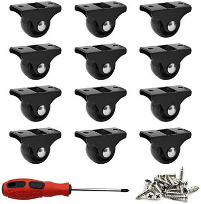 Picture of ZXHAO 12 Pack 1" Caster Wheels Rigid Fixed Non Swivel Casters with Metal Top Plate Hard Plastic Wheels for Furniture, Black