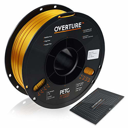 Picture of OVERTURE PETG Filament 1.75mm with 3D Build Surface 200 x 200 mm 3D Printer Consumables, 1kg Spool (2.2lbs), Dimensional Accuracy +/- 0.05 mm, Fit Most FDM Printer (Gold)