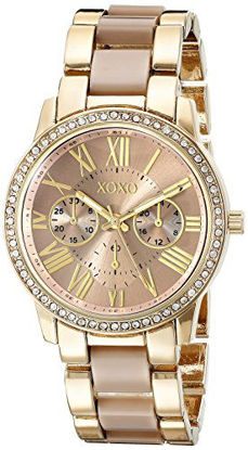 Picture of XOXO Women's Analog Watch with Gold-Tone Case, Crystal-Inset Bezel, Fold-Over Clasp - Official XOXO Woman's Gold and Rose Gold Watch, Two-Tone Chain Link Strap - Model: XO5873