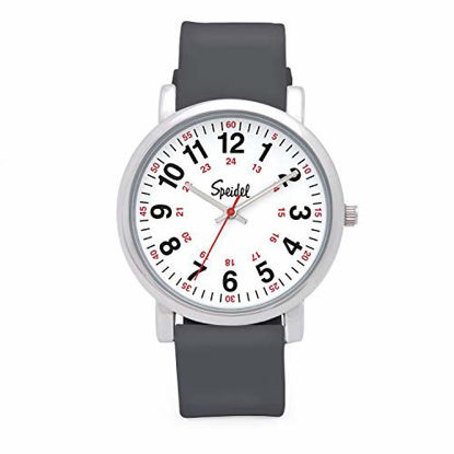 Picture of Speidel Scrub Watch for Medical Professionals with Gray Silicone Rubber Band - Easy to Read Timepiece with Red Second Hand, Military Time for Nurses, Doctors, Surgeons, EMT Workers