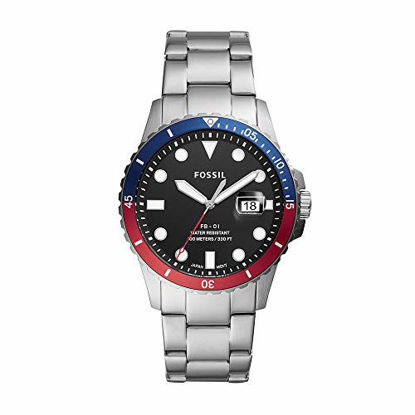 Picture of Fossil Men's FB-01 Quartz Stainless Three-Hand Watch, Color: Silver/Blue/Red (Model: FS5657)