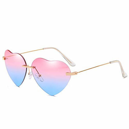 Picture of Dollger Heart Sunglasses for Women Thin Metal Frame Lovely Heart Style Pink and blue lens