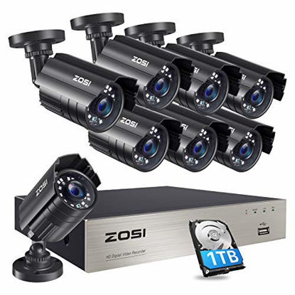 Picture of ZOSI 8CH Security Cameras System with Hard Drive 1TB,5MP Lite H.265+ 8Channel CCTV DVR Recorder with 8pcs 1080P HD Indoor Outdoor 1920TVL Surveillance Cameras with Night Vision for 24/7 Recording