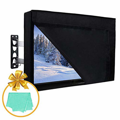 Picture of 65-70 inch Outdoor TV Cover with Front Flap for Watching TV on Rainy Days,Convenient Use without Remove, Durable TV Cover with Free Cleaning Cloth, Black