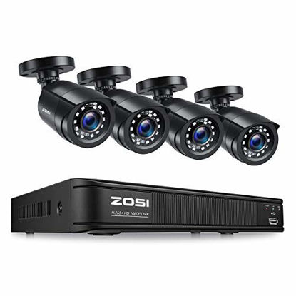 Picture of ZOSI H.265+1080p Home Security Camera System,8 Channel 5MP-Lite CCTV DVR with 4 x 1920TVL Weatherproof Surveillance Bullet Camera Outdoor/Indoor with 80ft Night Vision,Remote Access, Motion Alerts