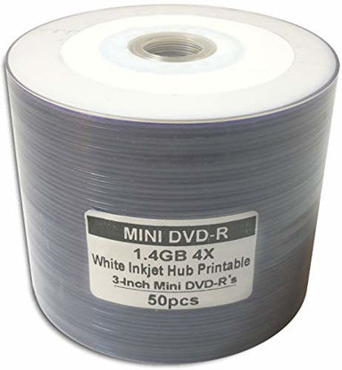 Picture of 100-Pak 3-Inch White Inkjet Hub Mini DVD-R for Camcorders in Shrinkwrap (2 x 50-Pak)