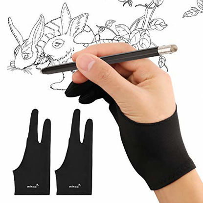 Picture of Mixoo Artist Gloves for Drawing Tablet 2 Pack - Palm Rejection Drawing Gloves with Two Fingers for Paper Sketching, iPad, Graphics Painting, Good for Left and Right Hand (M)
