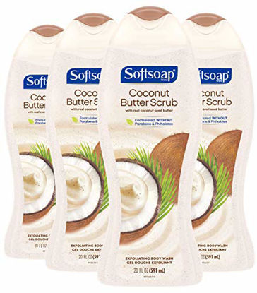 Picture of Softsoap Exfoliating Body Wash Scrub, Coconut Butter - 20 fluid ounce (4 Pack)